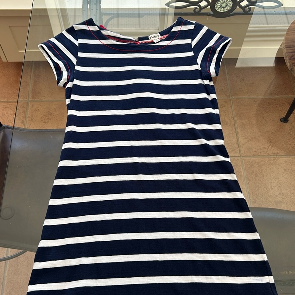 Hatley blue and white striped knee length summer dress.
